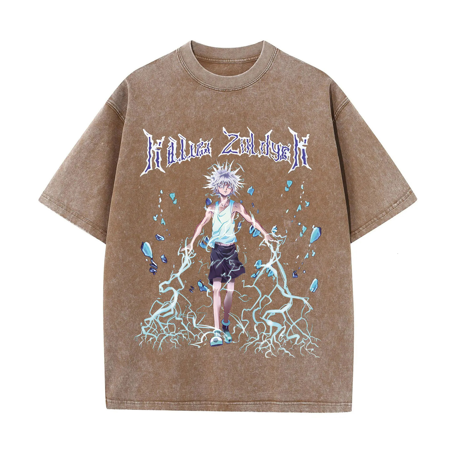 Anime Hunter X Hunter Wash T-shirt Mens Street Clothing Retro Summer 100% Cotton Loose T-shirt Harajuku Extra Large T-shirt 250317
