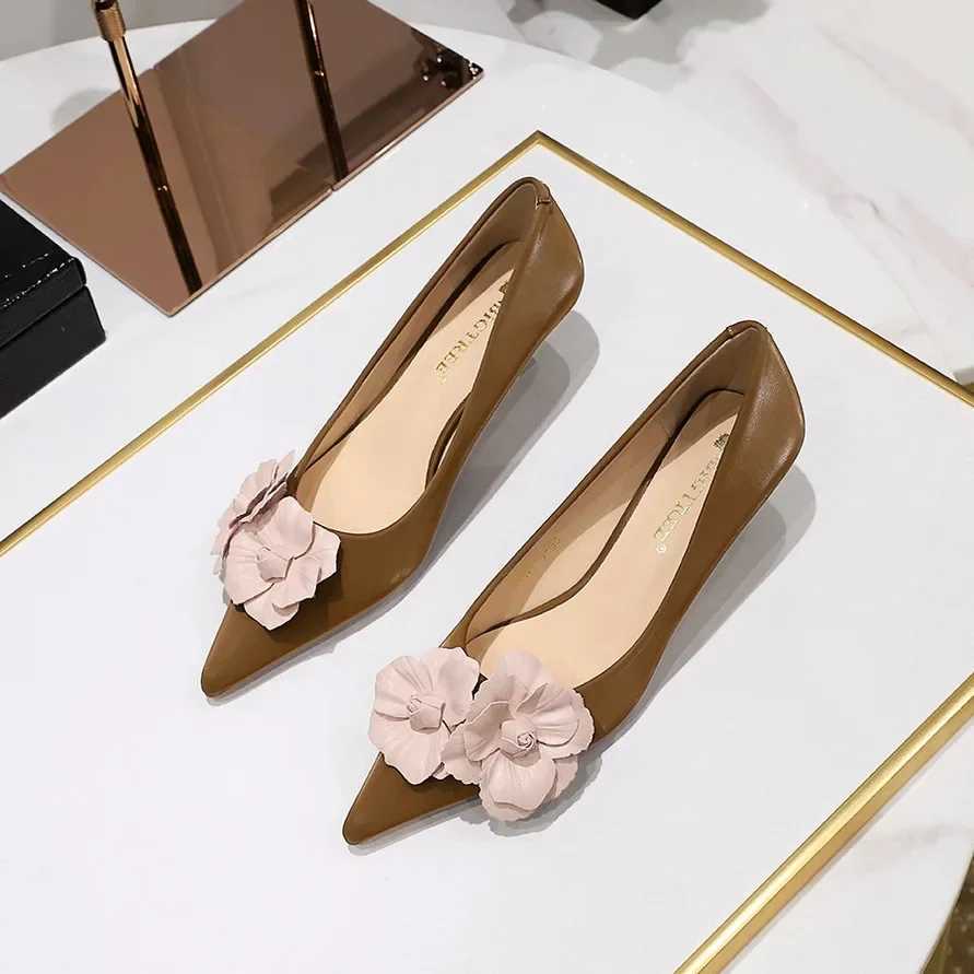 Bigtree Wedding Shoes Fi Party Shoes 4cm Thin Medium H Light Leather Flower Womens Pump Zaptos Mujer Y250317