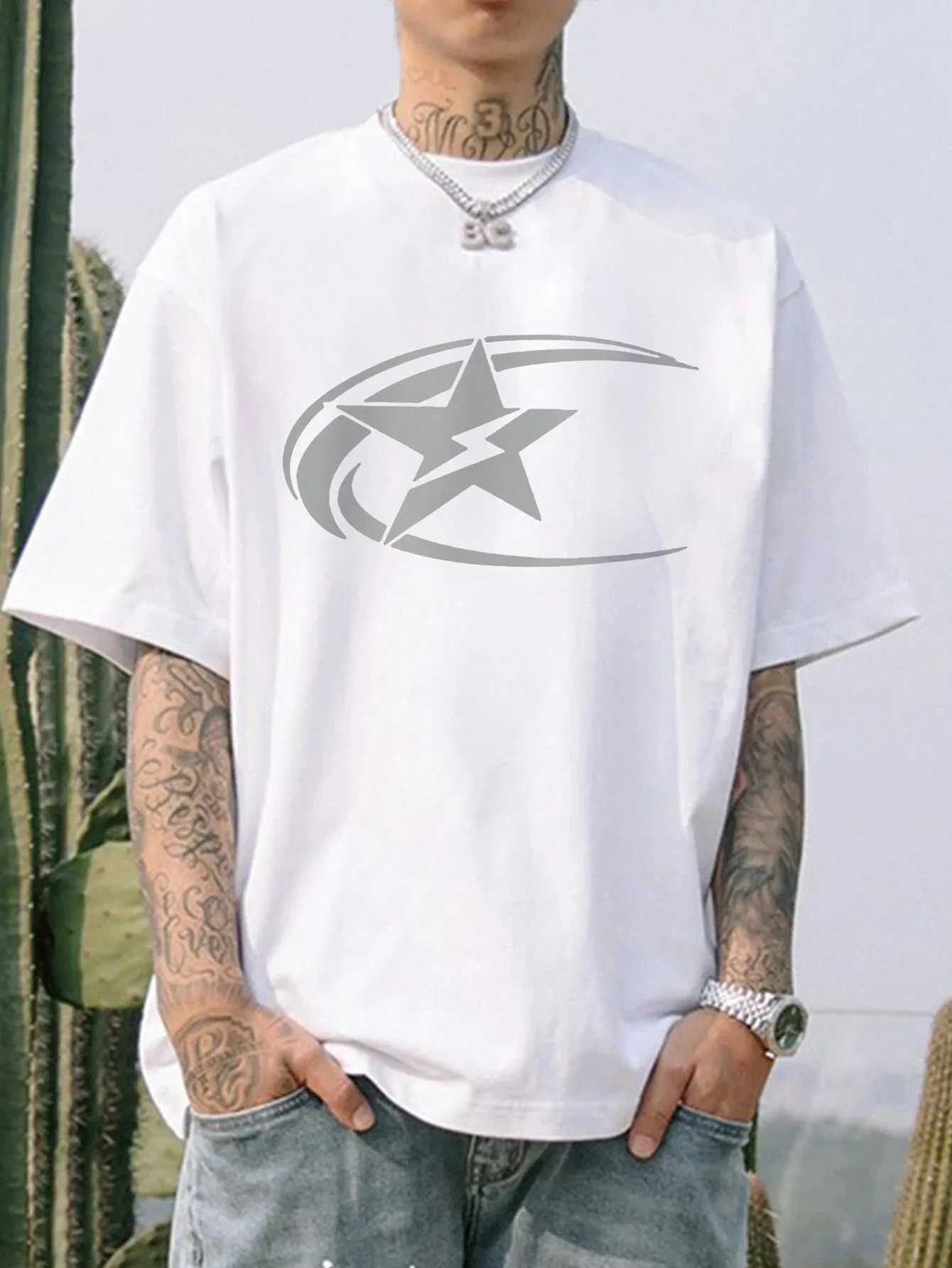 New male star printed short sleeved T-shirt summer mens clothing fashion top T-shirt casual solid color Y2K street clothing topT250318