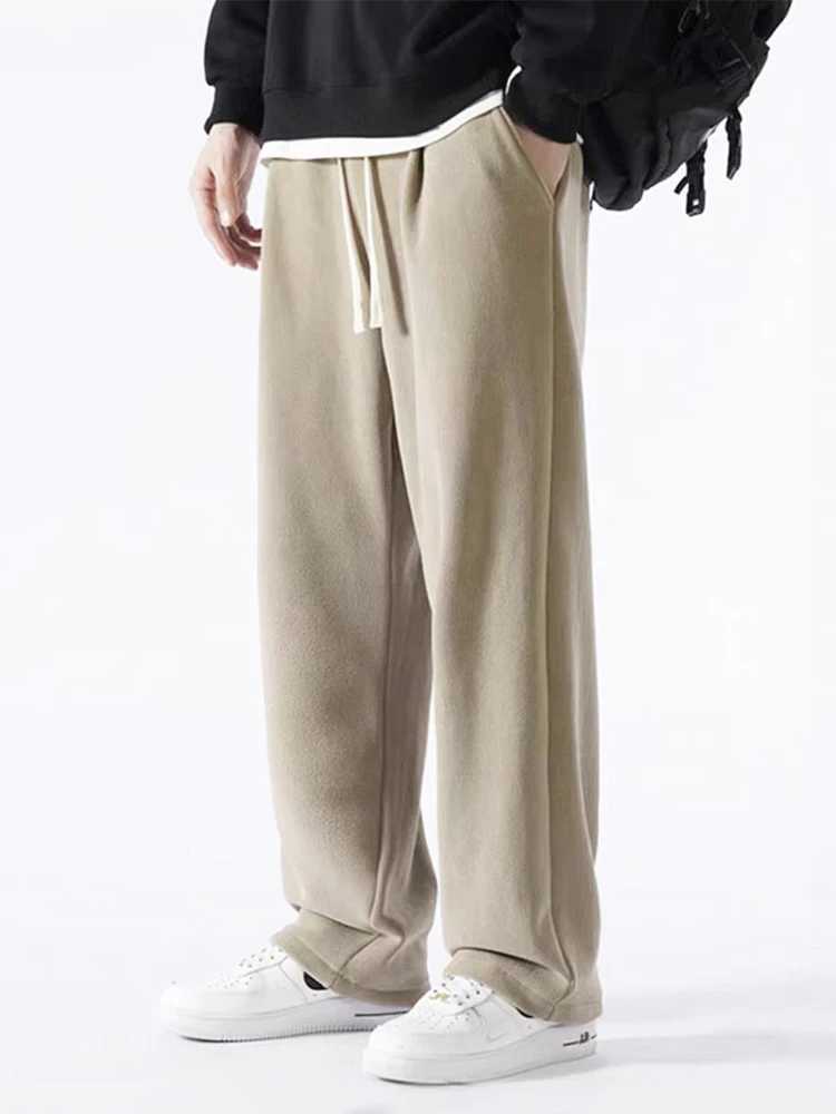Winter mens sports pants Korean fashion thick wool wide leg straight loose track pants mens casual hot velvet Trousers W250318