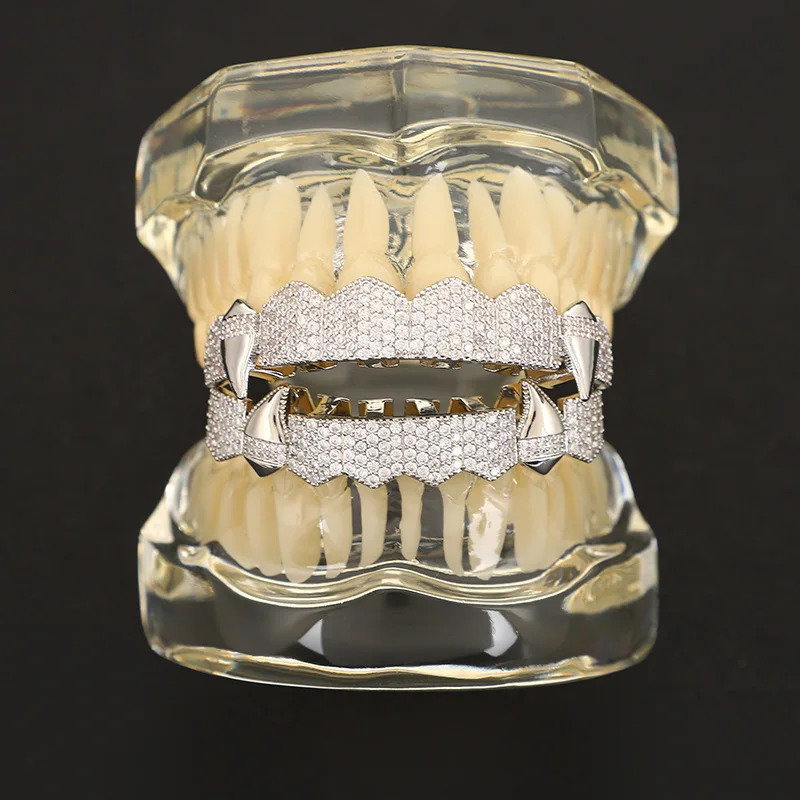 Hip Hop Full CZ Stones Teeth Caps Cubic Zircon Iced Out Micro Pave Top Bottom Charm Grills For Men Women Jewelry 250318