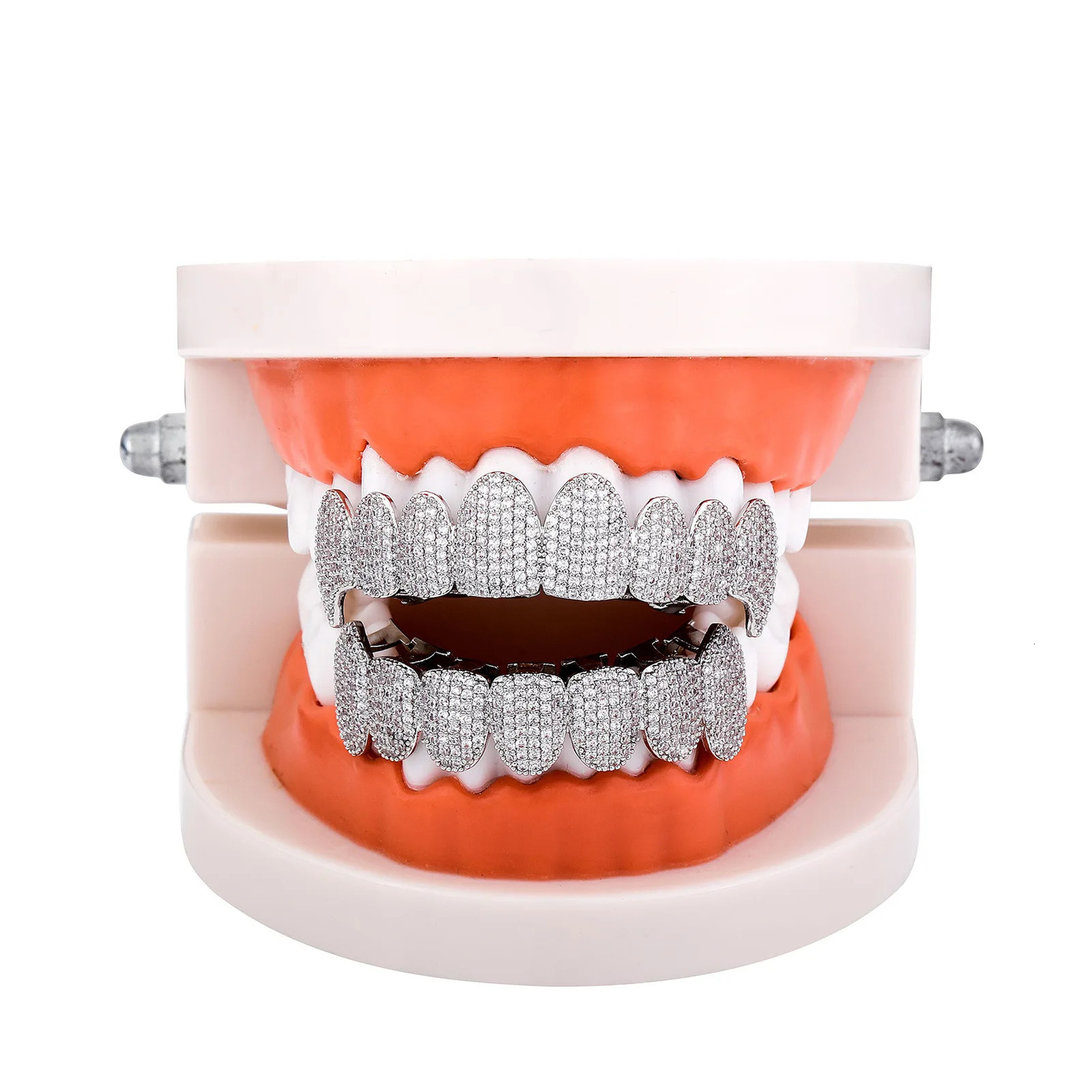 RACHELZ 8/8 Full Cubic Zircon Teeth Hip Hop 14K Gold Plated Fangs Tooth Caps Dental Grills For Women Men Body Jewelry 250318