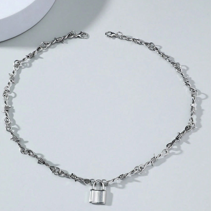 Hip Hop Thorn Patchwork Necklace Unisex All-in-one Alloy Lock Pendant Necklace Jewelry