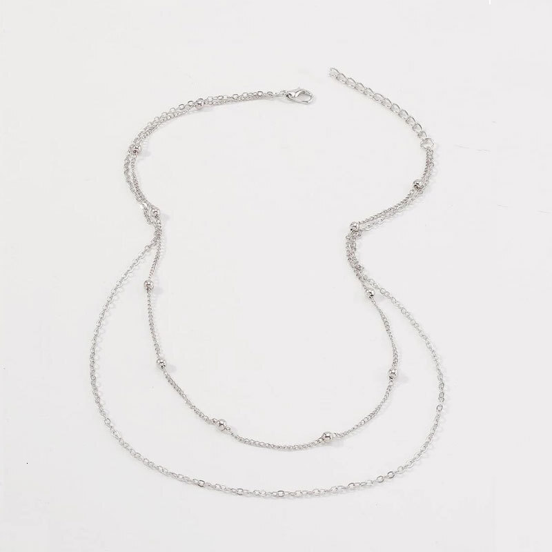 Double Bead Chain Necklace Women's Fashion Simple Multi-layer Choker Collarbone Chain Jewelry