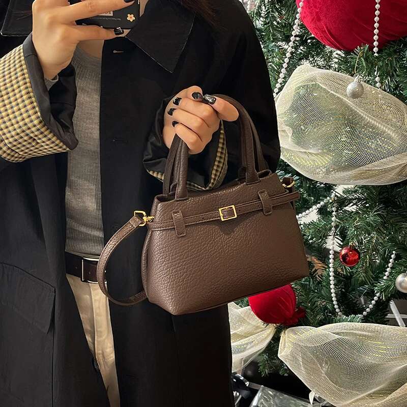 Women Trendy Shoulder PU Leather Vintage Bucket Crossbody Adjustable Strap Satchel Female Dating Bag