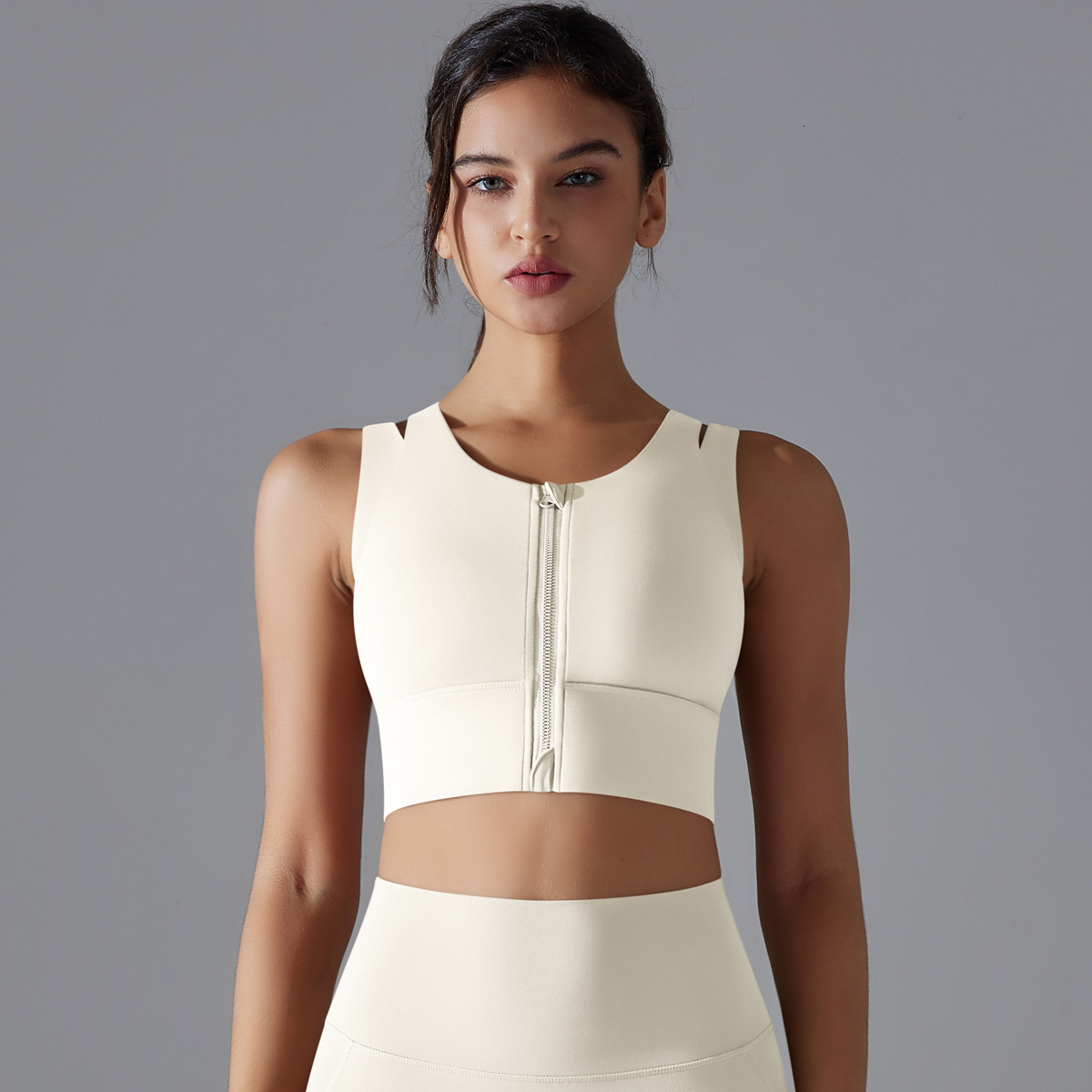 New sexy tracksuit front zipper gathered back sports bra, anti sagging yoga vest, running and fitness bra leggings