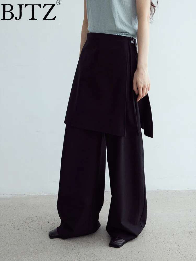 BJTZ Fashion High Waisted Versatile Solid Color Wrap Style 2-Piece Casual Pants For Women 2024 Autumn New Loose Female Trousers