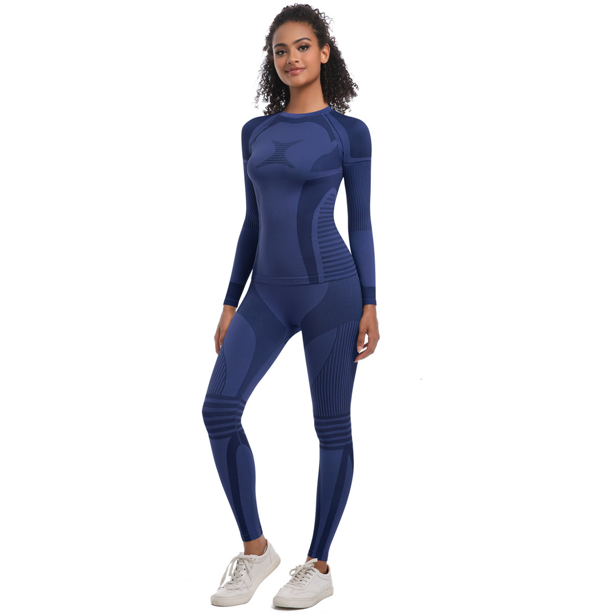 tracksuit Seamless knitted tight fitting high elasticity long ski set, sports running fitness yoga suit two-piece set for women leggings