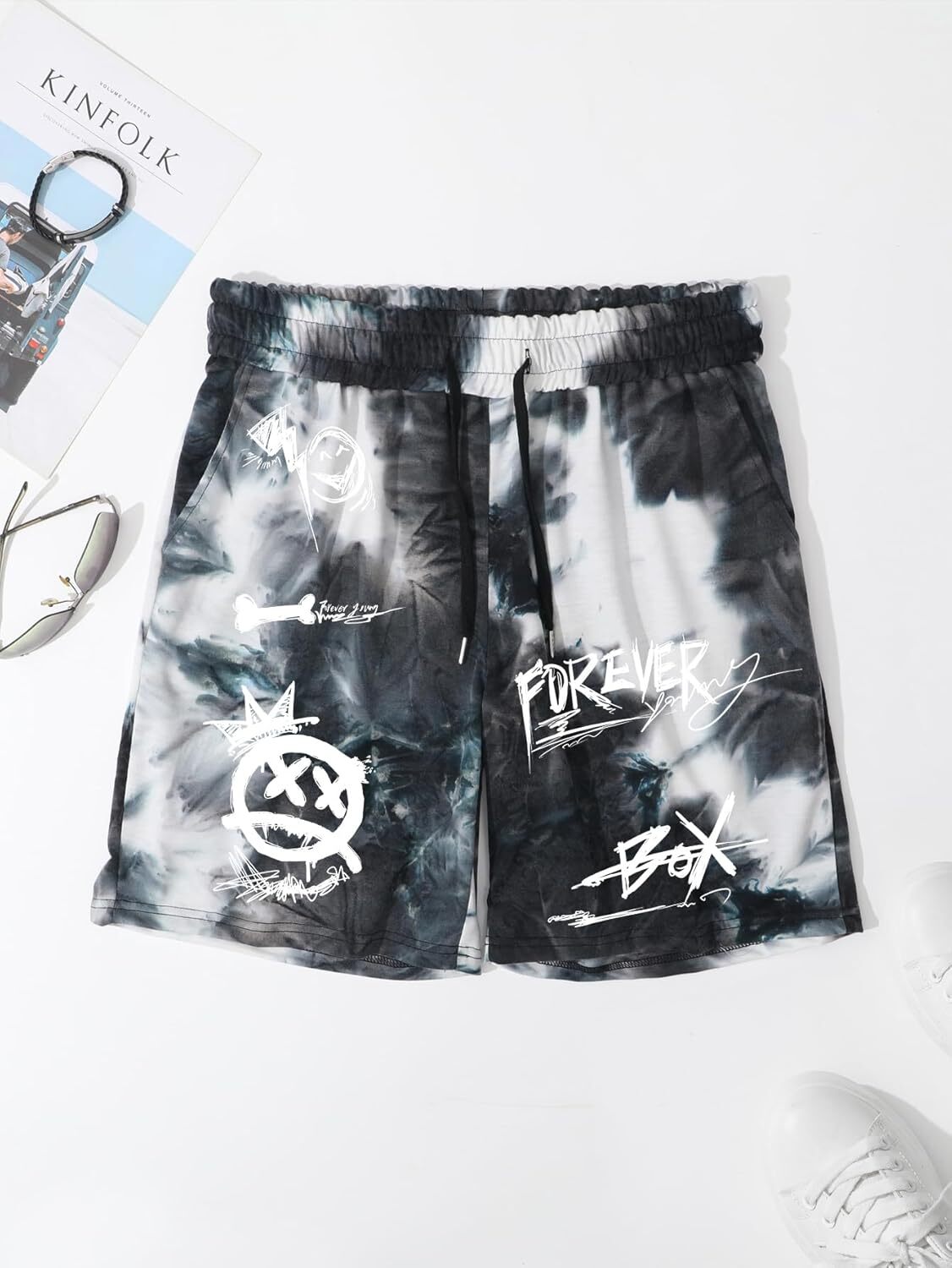Men's Summer Casual Cartoon Print Drawstring Shorts Running Workout Shorts with Pocket Fashion shorts