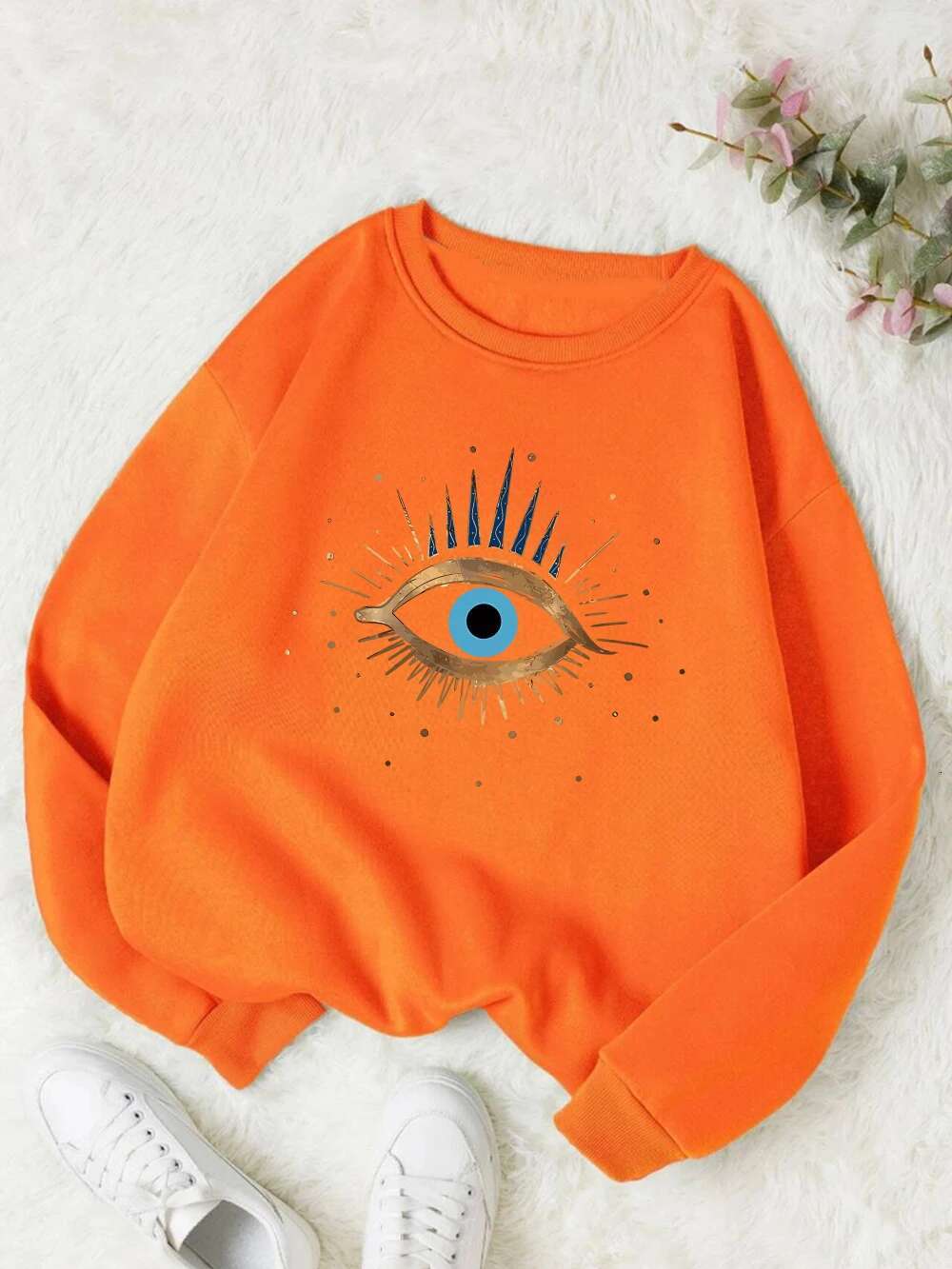 Designer Hoodie For Autumn And Winter Casual Women's Sportswear Retro Devil's Eye Printed Pullover Soft Breathable Loose Round Neck Hoodie W