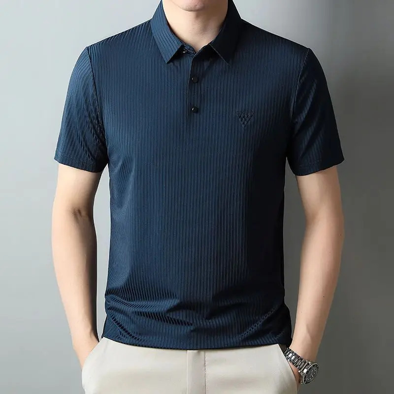 Mens Ice Silk Short sleeved T-shirt Embroidered Polo Shirt Fashion Thin Top Mens 250317