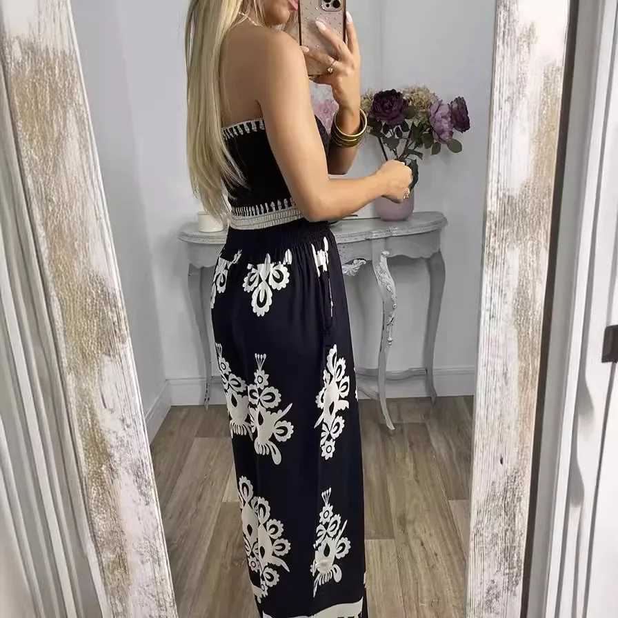 Fashion printed patch work womens jumpsuit backless suspender summer beach overall sexy womens shirt jumpsuit X250318