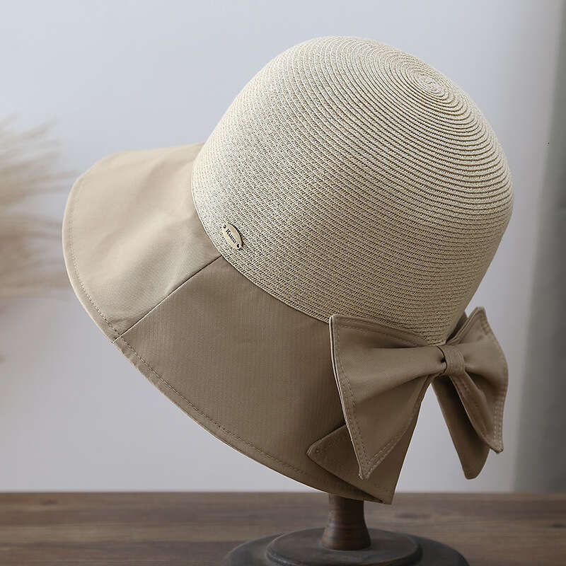 Fashion bow fisherman spliced grass woven thin sunshade women's summer protection beach sun hat