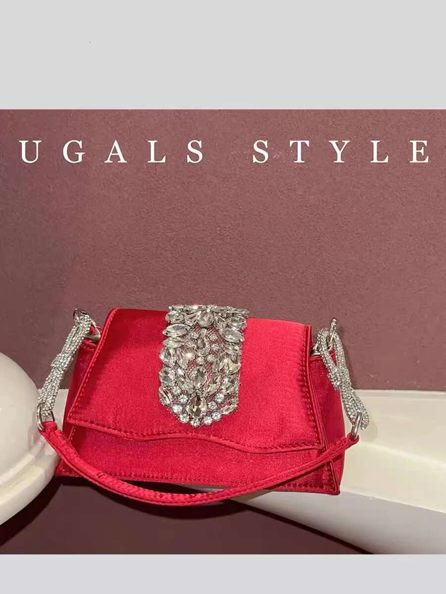 Satin Square Women's Handbag Crystal Shiny Dias Evening Wedding Party Clutch Purse Shoulder Messenger Bag