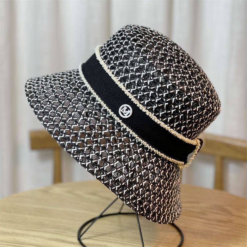 New Style Letter Water Bucket Fisherman Straw Children's Spring Summer Outs Sunshade Net Red and White Pot Hat Tide