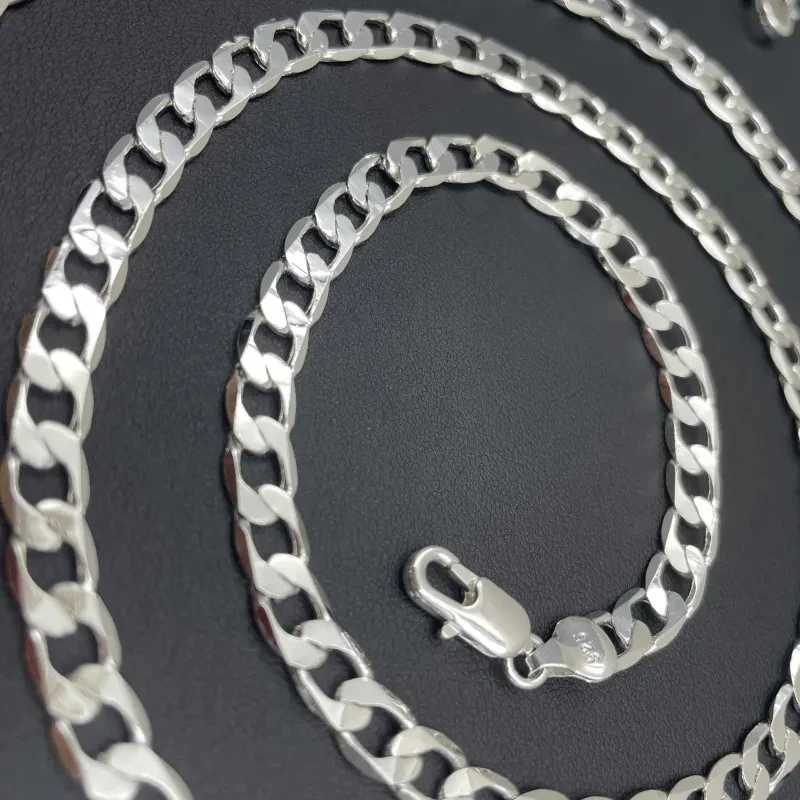 Mens 925 sterling silver necklace 2/4/6/8/10/12MM 40-75cm face chain necklace lobster buckle mens engagement jewelry gift W250318