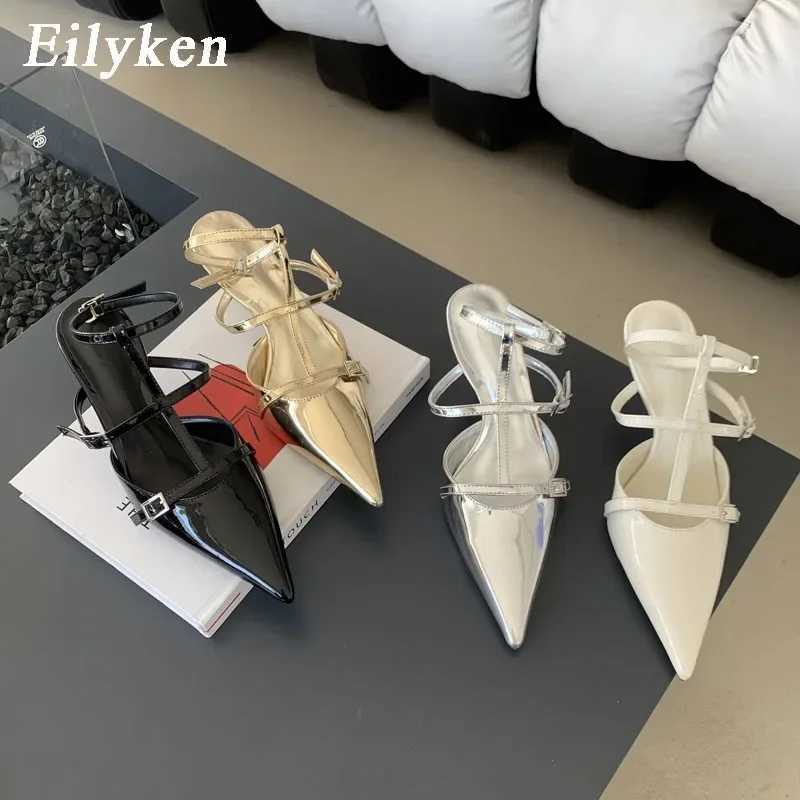 Eilyken New Fi Pointed Toe Wen Pump Patent Leather Low H Shoes Designer Buckle Fem Sandals Y250317