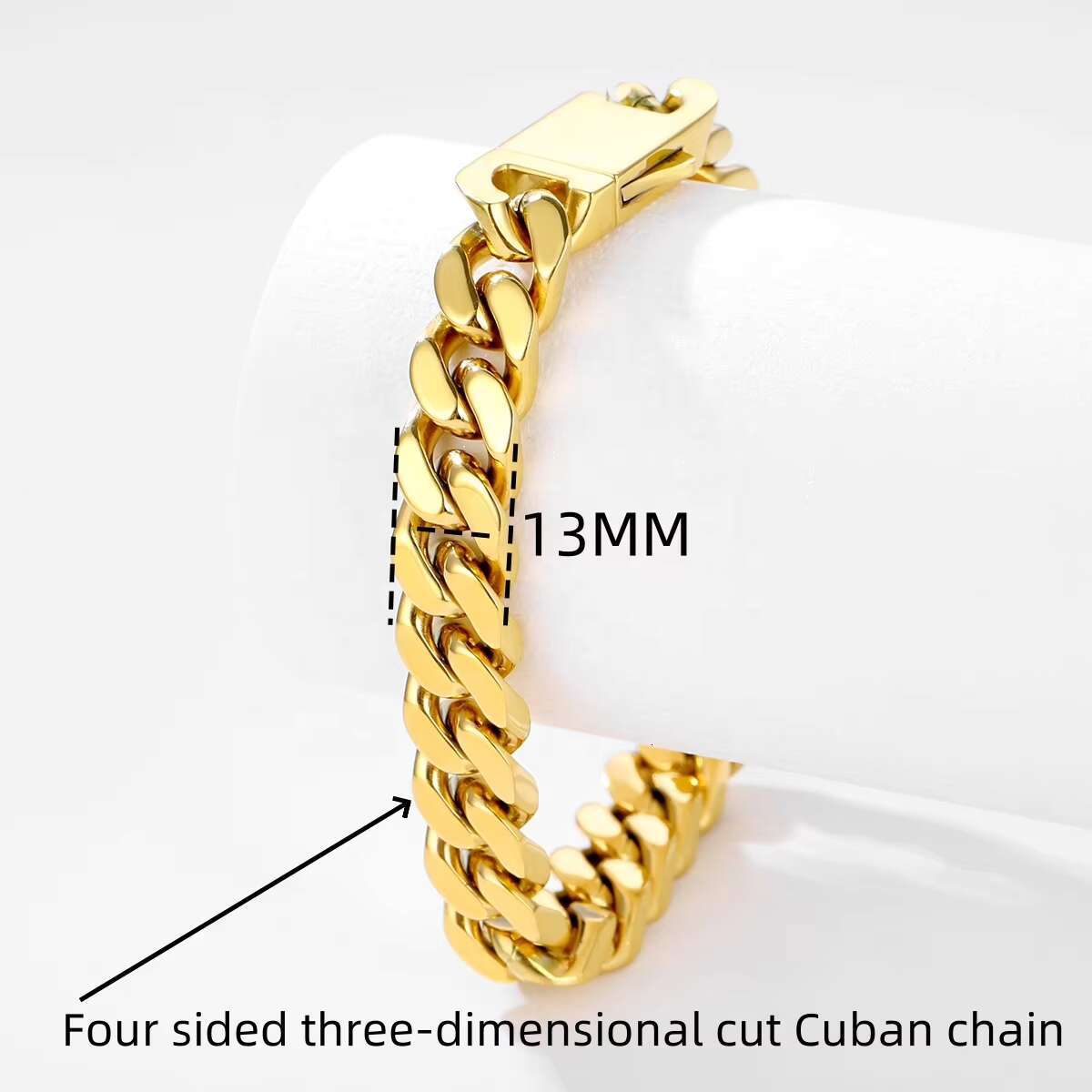 Trendy Hardcore Metal Hip Hop Men's Chunky Bracelet Gold Plated Stainless Steel 13mm Cuban Chain
