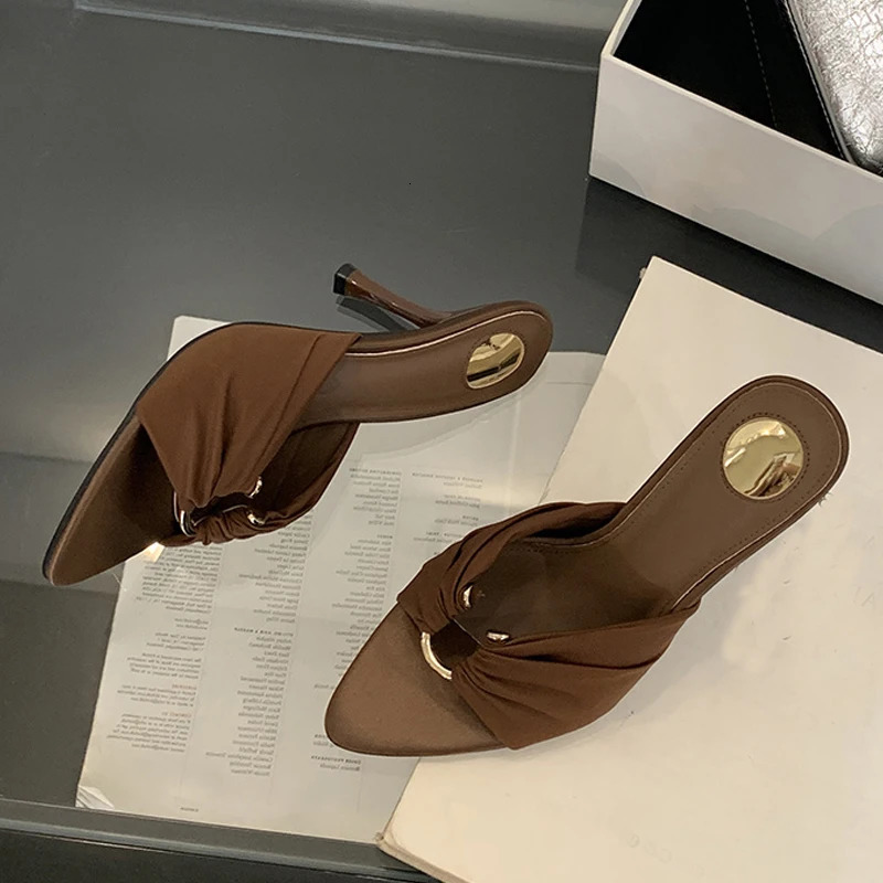 Liyke Summer Fashion Slippers Women Mules Slides Sexy Hollow Out Metal Buckle er Sandals High Heels Female Shoes Black 250318