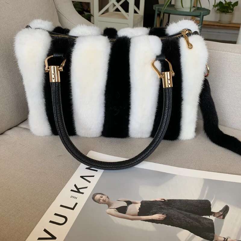 Mink Fur Winter Hand For Women Fashion Day Cluches Shoulder Crossbody Bags Fluffy Warm Messenger Bag