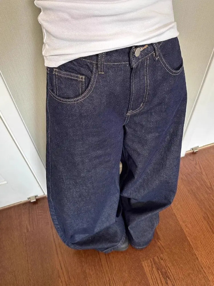 American womens black high street vibrating wide leg jeans suitable for autumn and winter men women washed loose straight pants 250317