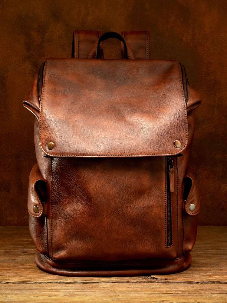 Retro Genuine Leather Men's Backpack Casual Soft Cowhide Shoulder Computer Bag Travel Backpacks Men And Women 2024 New