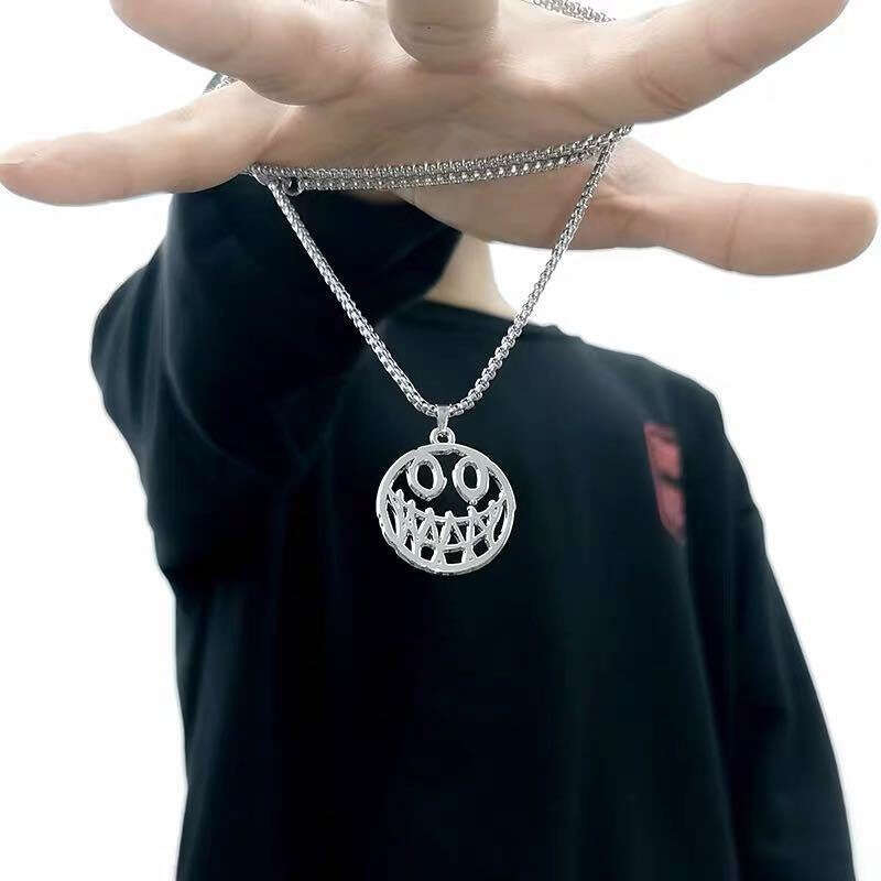Korean version of devil smig face hip-hop necklace trampoe versatile couple sweater chain women's simple student pendant accessories trendy men