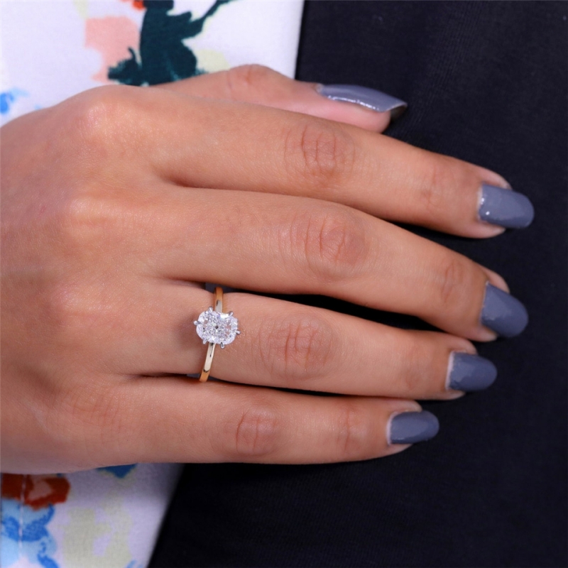 Jewelry 1.0 Carat Elongated Cushion Lab Diamond Solitaire Ring For Women Two Tones Real Gold E VS1 IGI Certificate CVD Diamond Engagement Ring