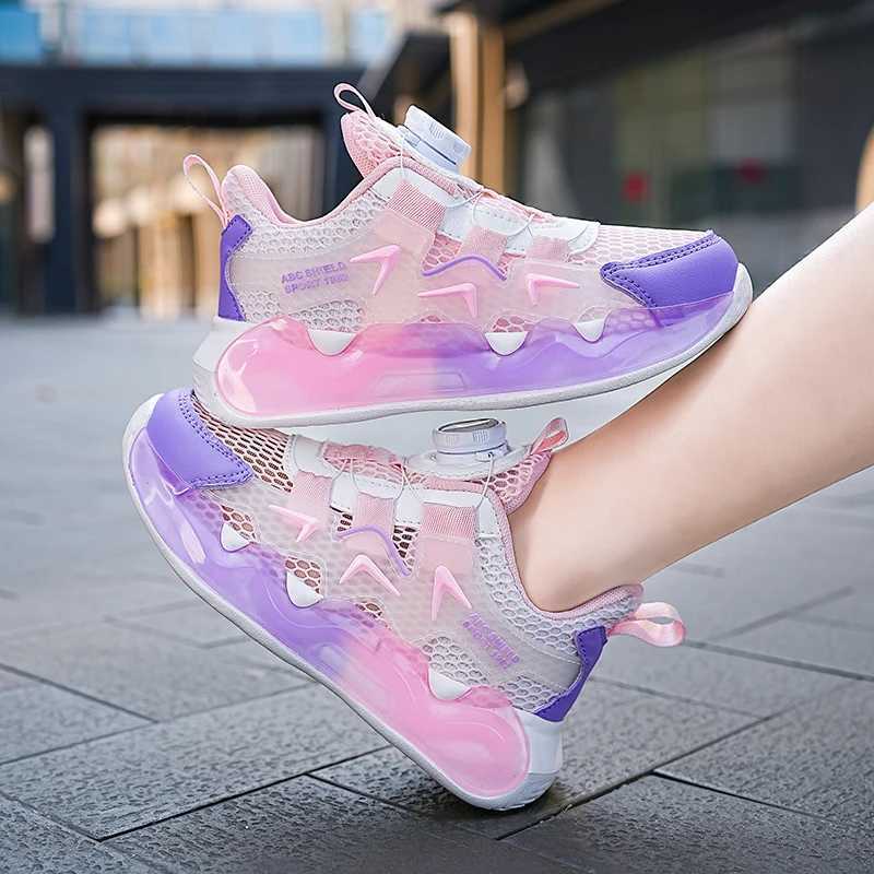 Boys and girls summer single net rotary buckle glow-in-the-dark sneakers Breathable walking shoes 2313 W250318