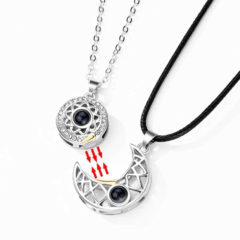 Fashion couple matching necklace sun and moon necklace lover gift magnetic matching pendant jewelry chain necklace 2 pieces/set W250318