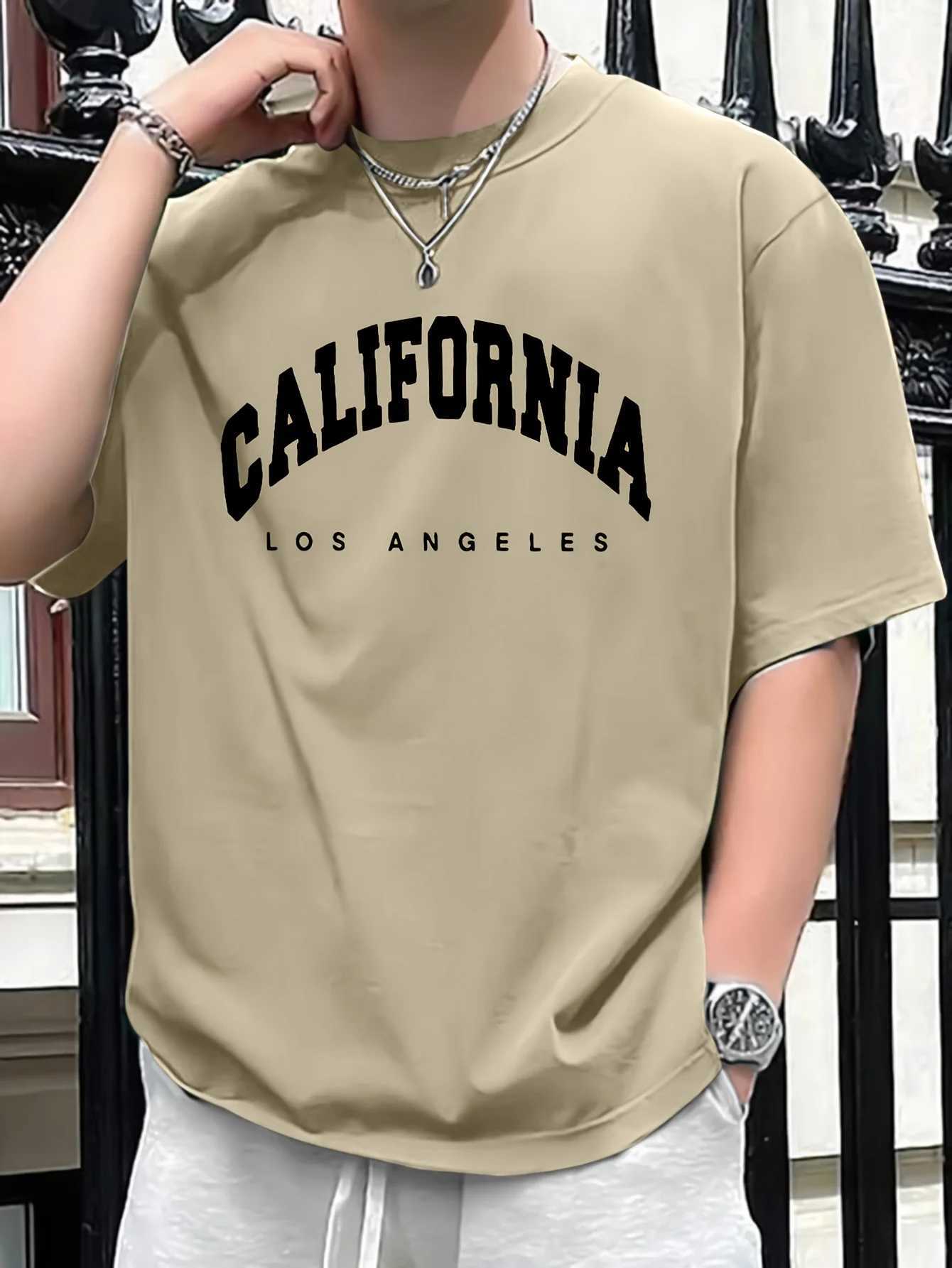 Summer Mens 100% Cotton Casual Loose Set with California Printed Sports Comfort Round Neck Short Sleeve T-shirt TopT250318