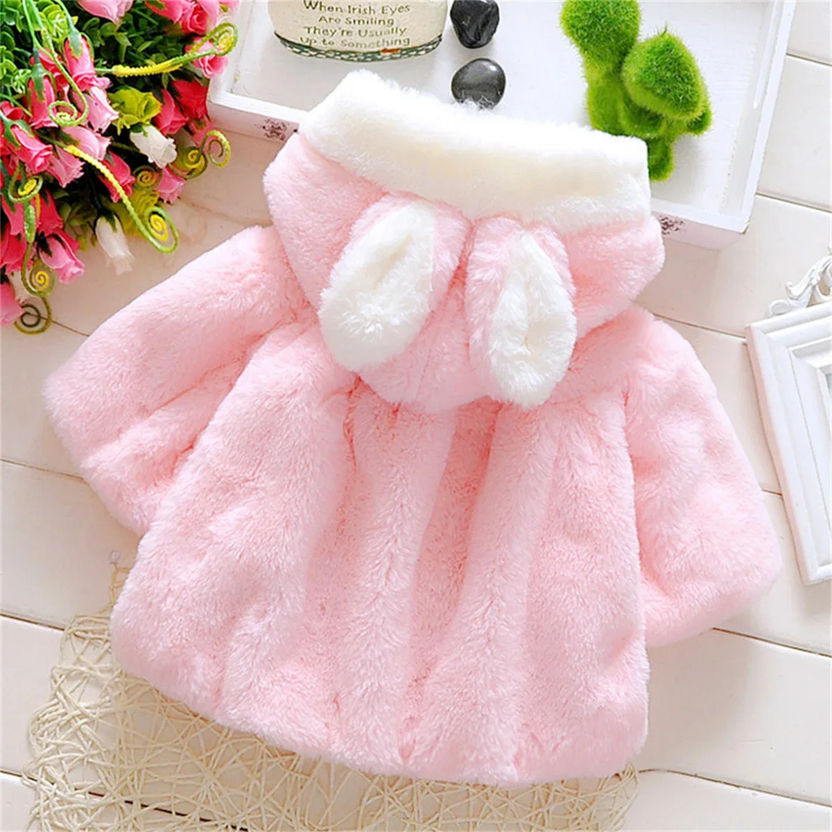 Childrens clothing childrens cape girls autumn and winter wool sweater shawl baby ear fleece jacket 250317q - view 5