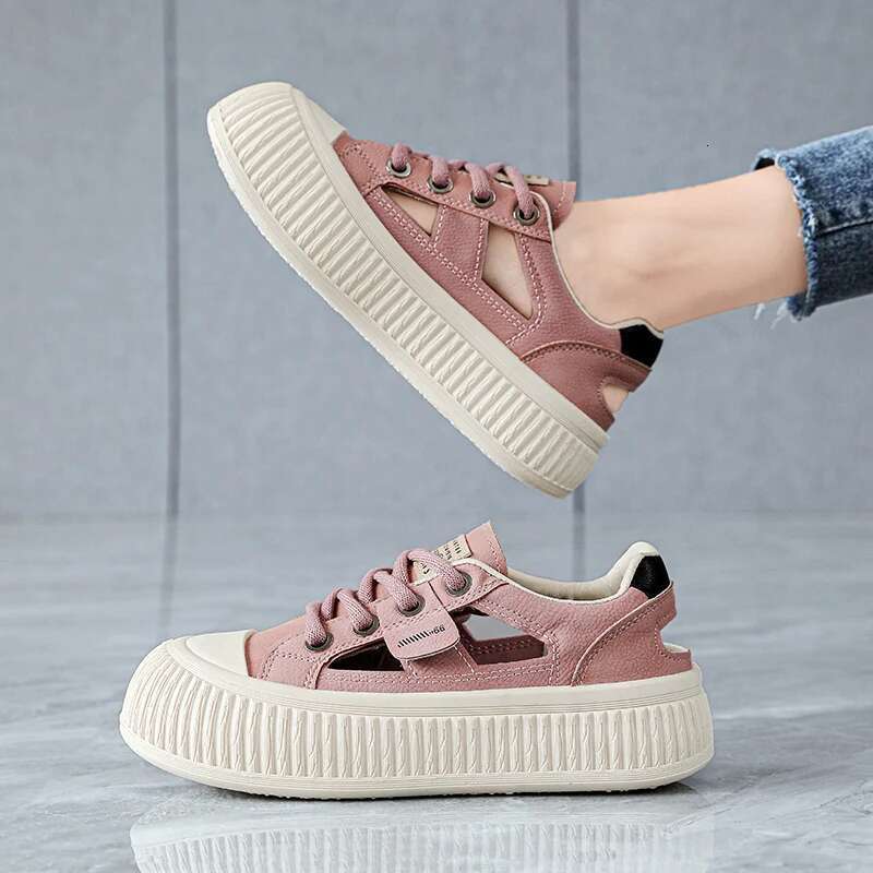 New Trend Summer Women's Baotou Hollow Out Breathable Soft Comfortable Board Flat Thick bottom Outdoor Casual Shoes