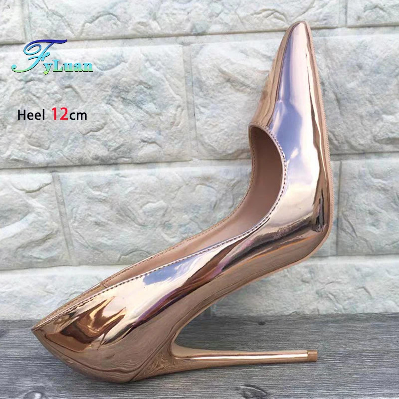 Europe and America Pointed Single Shoes Women Champagne Gold Party Dress High Heels 8CM 10CM 12CM Mirror PU Stiletto Pumps 250317