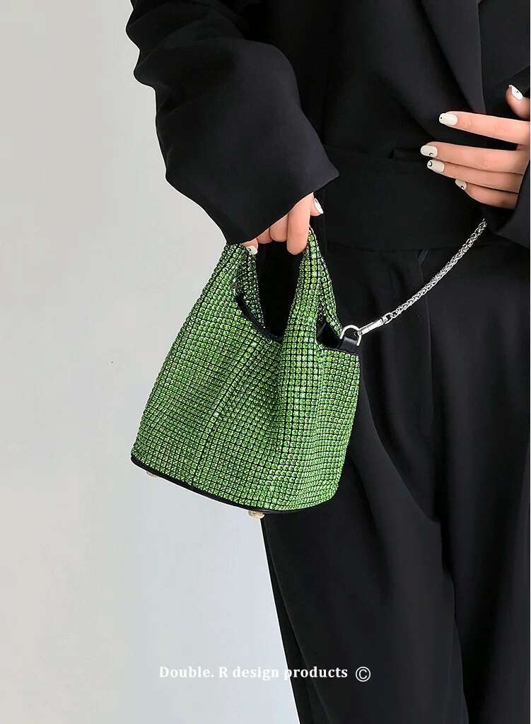 Glitter Women's Handbag Bucket Crystal Shiny Rhies Dia Evening Wedding Party Clutch Purse Shoulder Bag