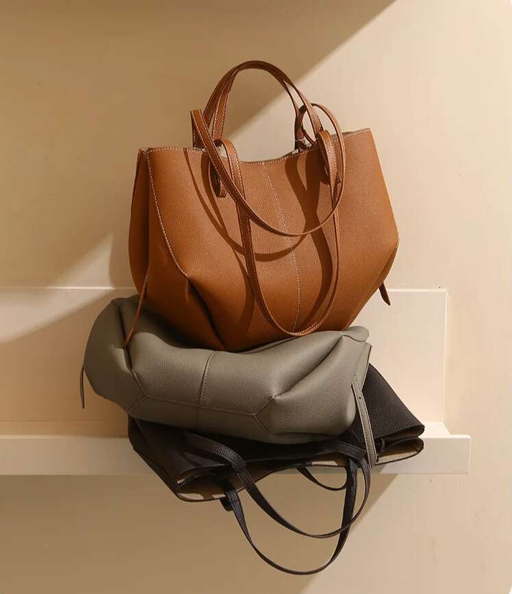 100% Genuine Leather Bag Woman Casual Tote Large Capacity Shoulder Purses Designer Handbag 2025