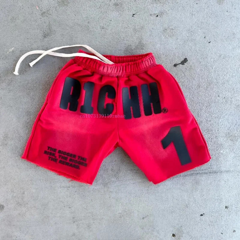 Solid Color Shorts Men Women American Retro Senior Rubber Letters Printed Five Pants Summer Loose Thin Section Couple Shorts 250317