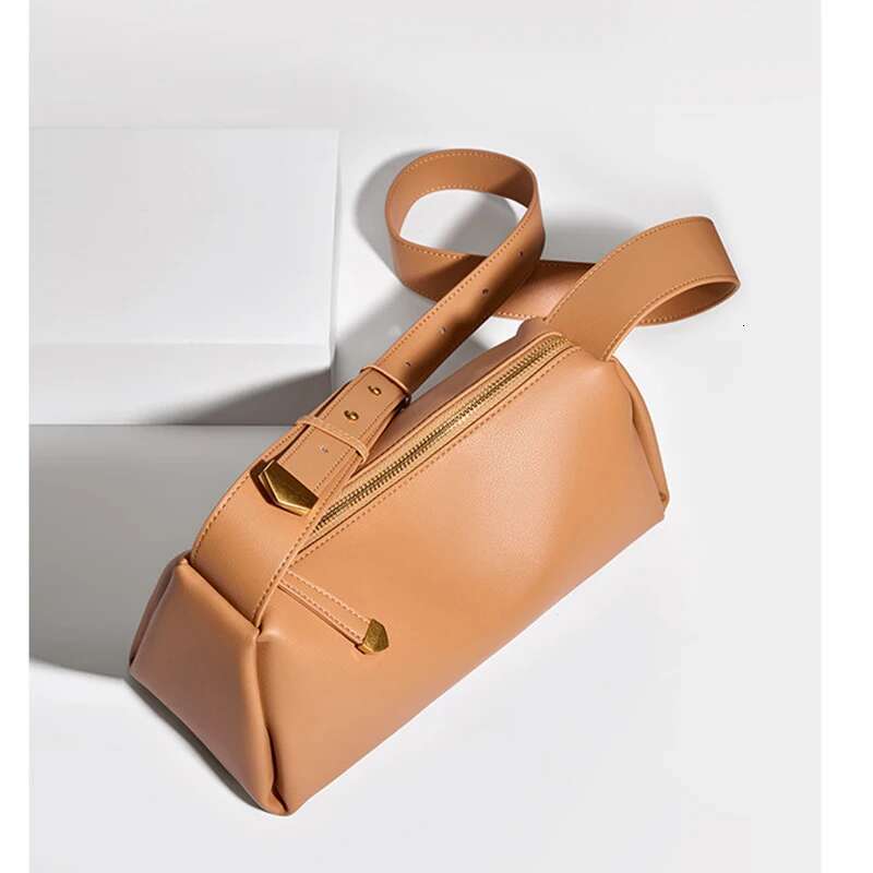 New Autumn Genuine Leather Boston Bags For Women 2023 Cowhide Shoulder Ladies Crossbody Bag High Quality Handbags Brown