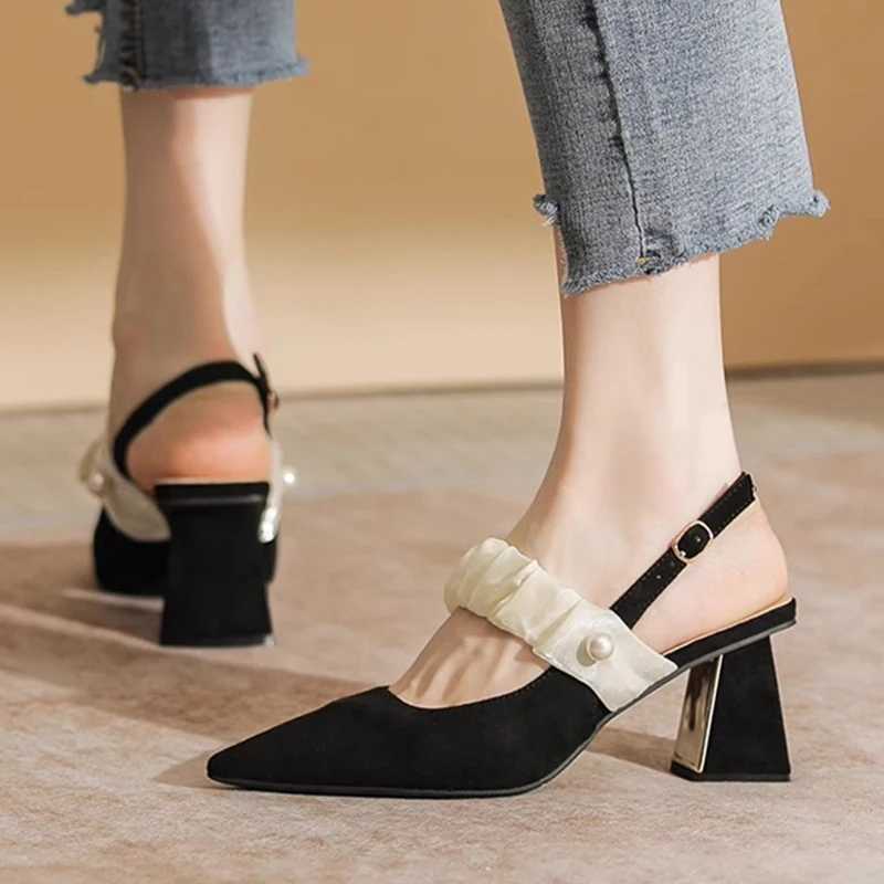 Pearl Mid H sandals elegant Pointed Toe Wen Shoes new 2025 summer short and chubby pump slider party drone Zapatillas Y250317