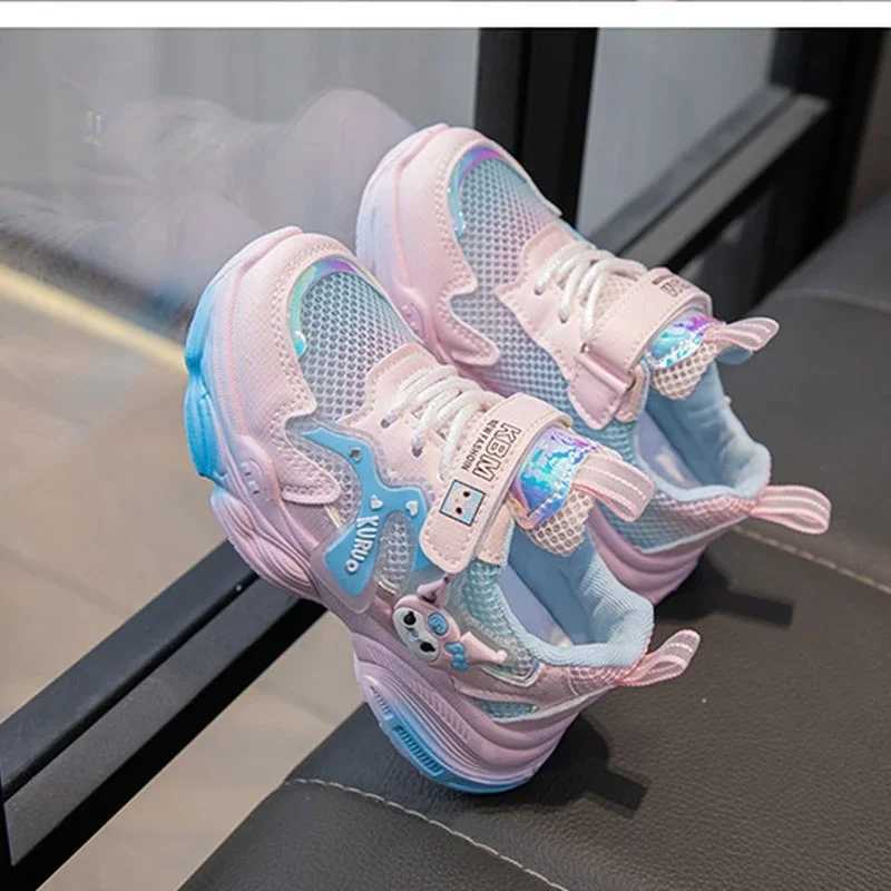 Childrens Kuromi casual sports shoes girls cute bow leather breathable board shoes students running shoes sports shoes W250318