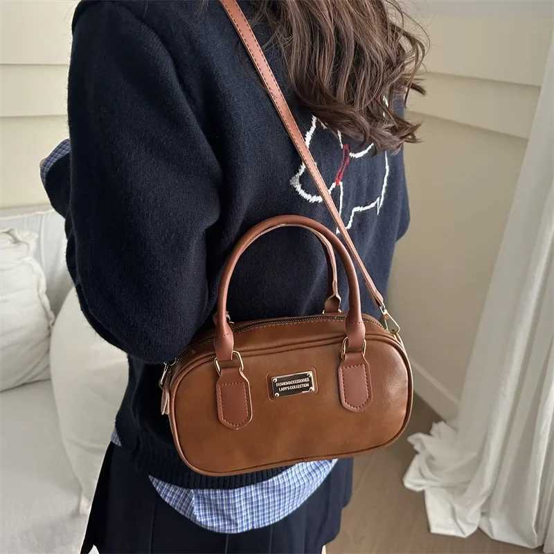 Womens Bowling Wen Top-handle Shoder Bags Pu Leather Ladies Crossbody Bag Vintage Simple Fem Small Handbags Tote Purse Y250318