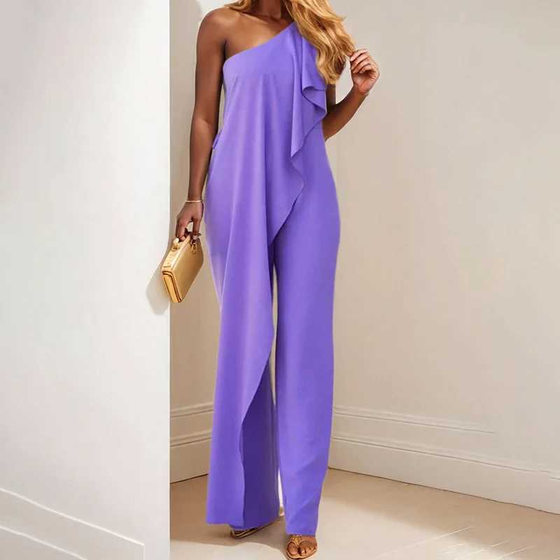 2025 new womens jumpsuit asymmetric shoulder earrings fashionable and elegant party womens clothing X250318