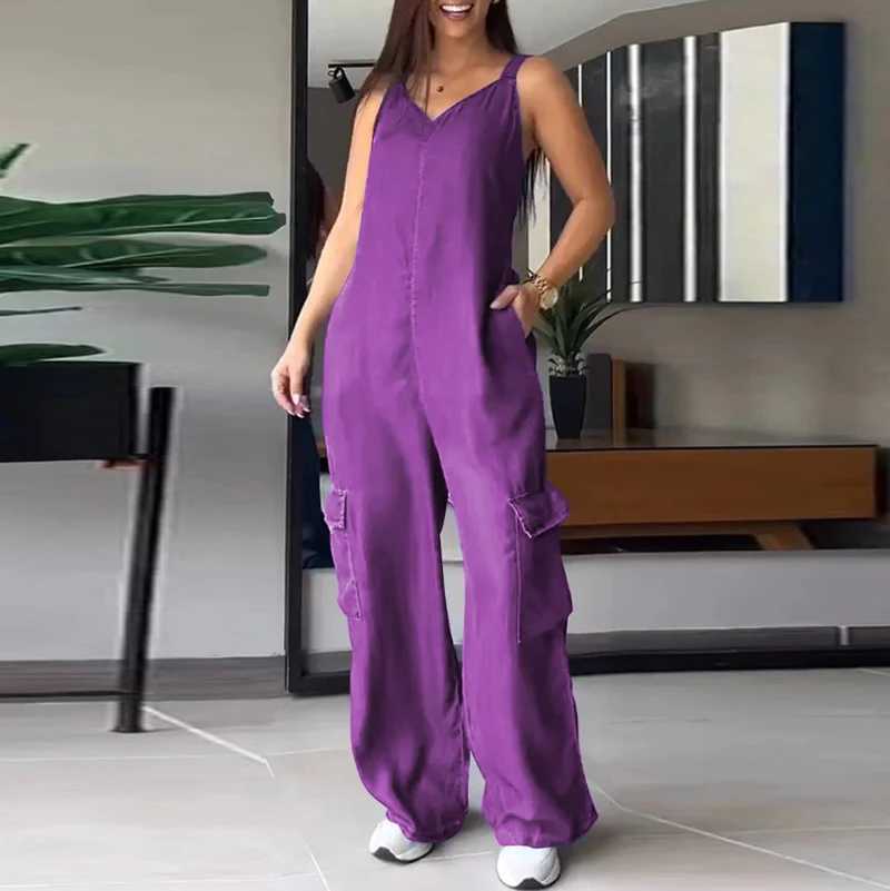 Sexy V-neck imitation denim jumpsuit womens spring clothing pocket straight pants Playsuit jumpsuit summer high waisted backless tight jumpsuit X25031
