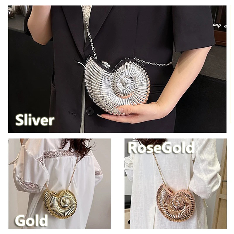 Simple Conch Dinner Bag Womens Shoulder Messenger Crossbody Bag Fun Personality Metal Chain Clutch Acrylic Shell Phone Bags 250318