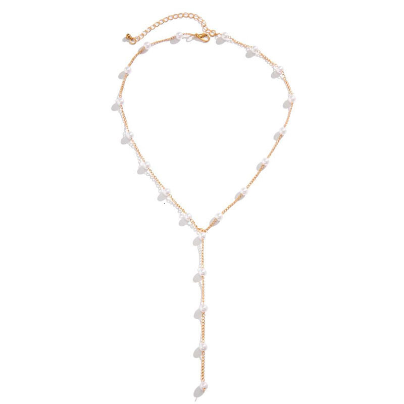 Imitation Pearl Chain Y Necklace Women French Simple Long Pearl Fringe Item Jewelry