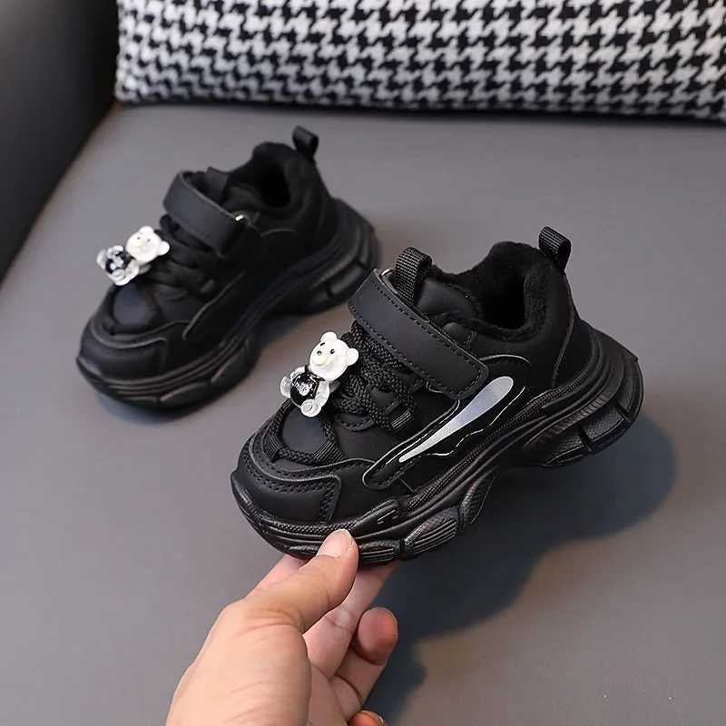 Winter childrens warm woolen leather shoes childrens sports shoes unisex childrens boys and girls casual sports shoes purple beige blackXJ250318
