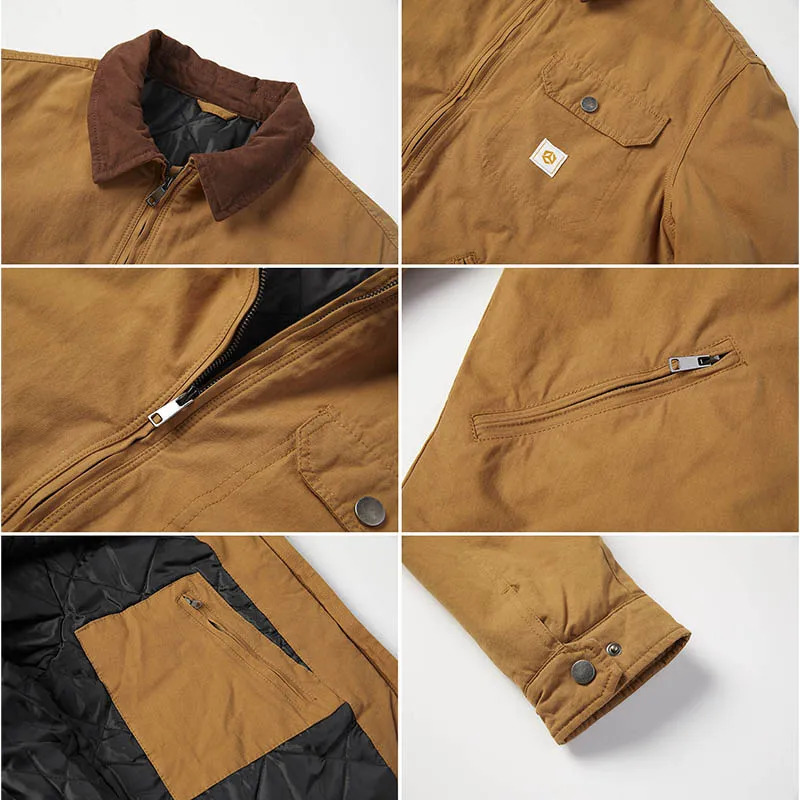 Mens winter cotton jacket warm bedding lining cargo work jacket casual lapel truck jacket 250318