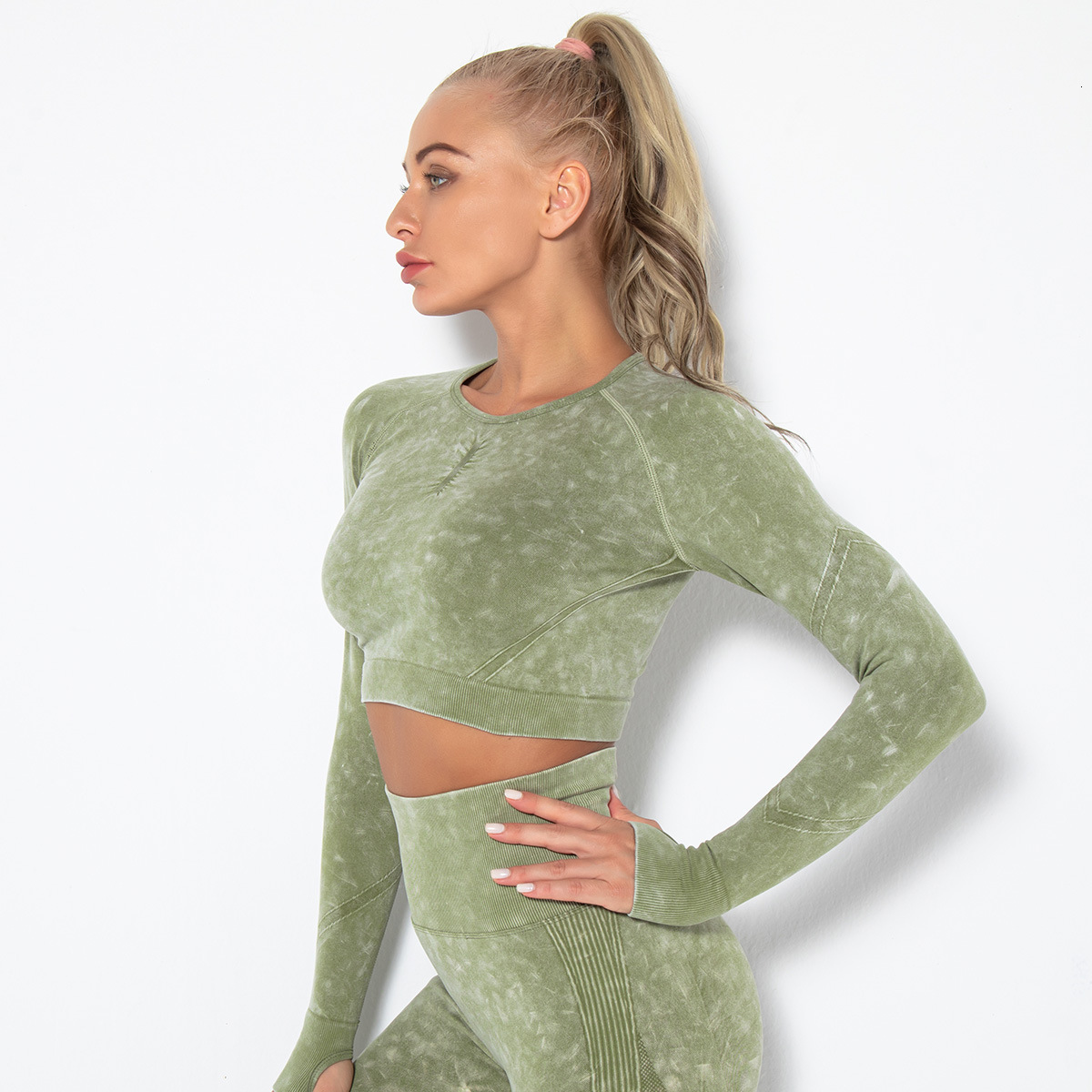 New sexy tracksuit fitness for women, tight fitting, quick drying, water washing, sports running, long sleeved top, yoga suit leggings