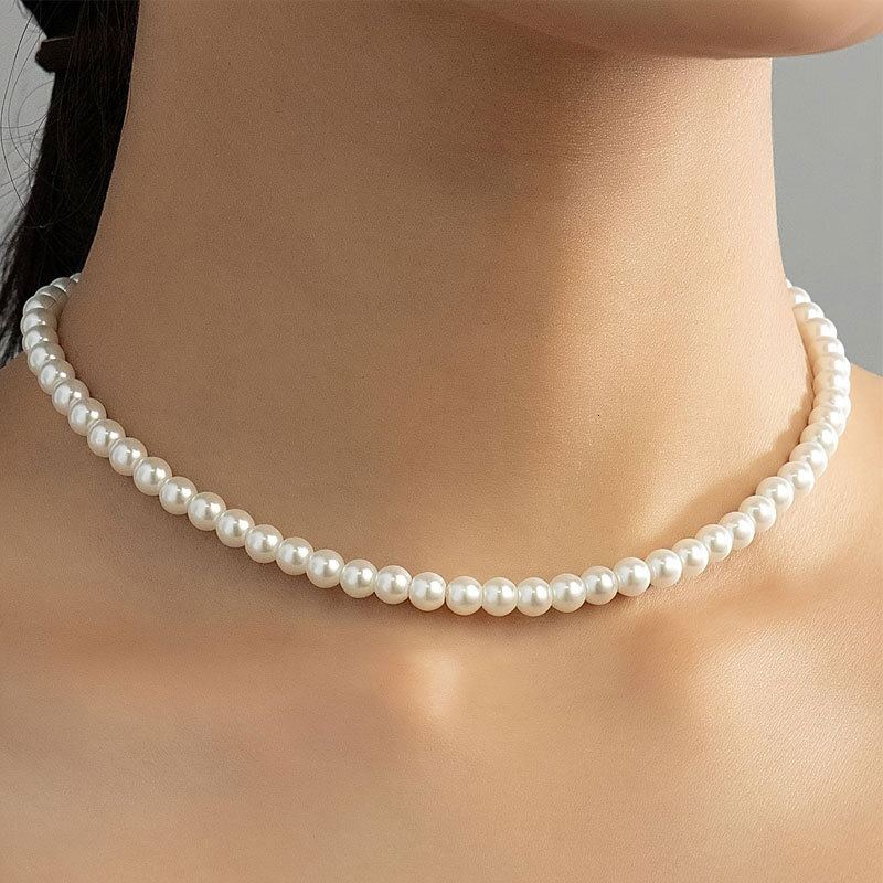 6mm Imitation Pearl Necklace Female Highlighter Artificial Pearl Choker Collarbone Chain Jewelry for Women