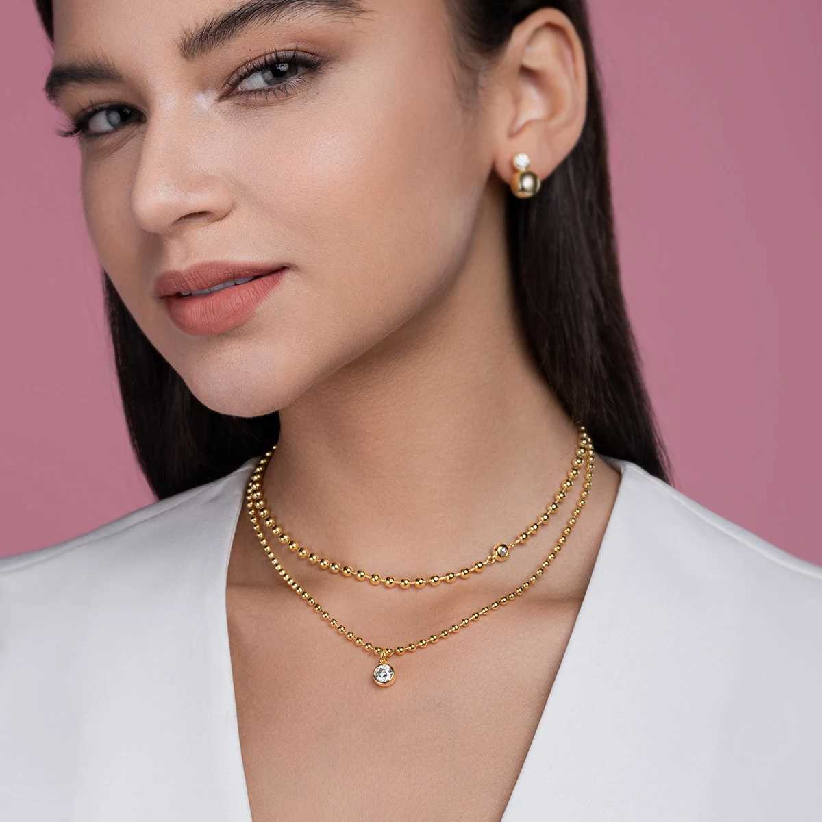 JIUZUAN S925 Silver Moissanite Layered Necklace Set D Color VVS1 Double Chains Sparkling Pendant Hypoallergenic Christmas Gift W250318